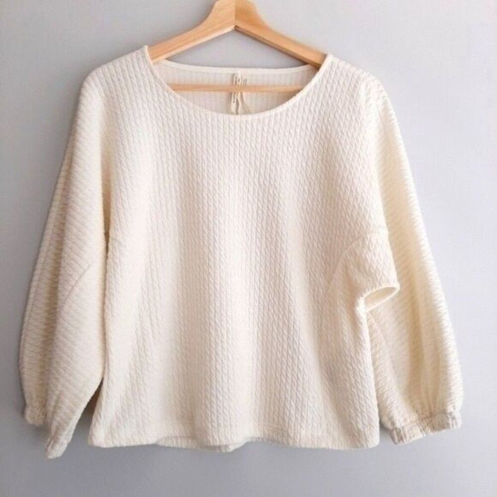 ANTHROPOLOGIE | Puffed Dolman Sleeve Textured Soft Comfy Top Ivory White Sz XS